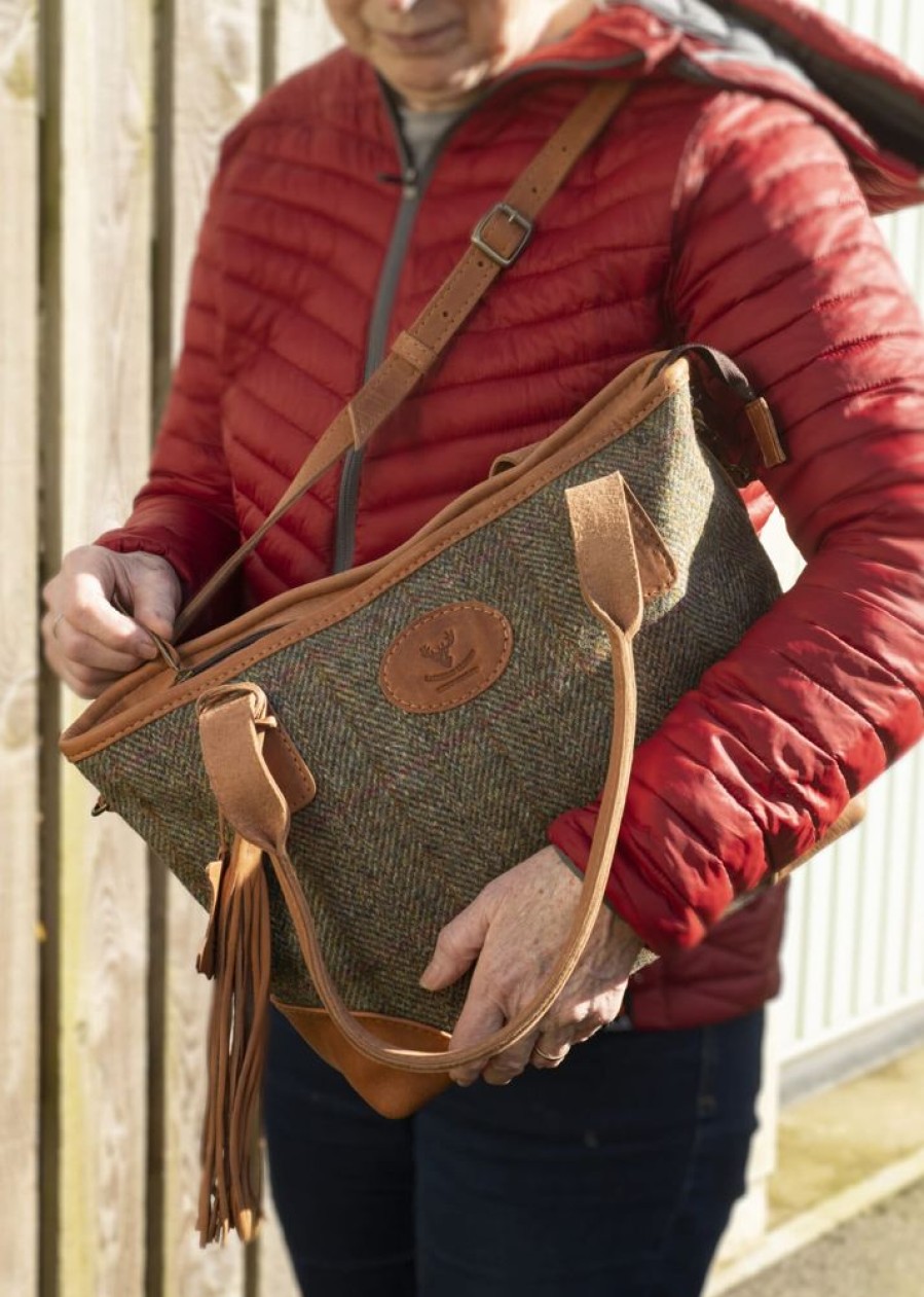 Barrhead Leather Top Handle Bags & Shoppers | Hand Crafted Deer Skin And Tweed Dual Handle Bag