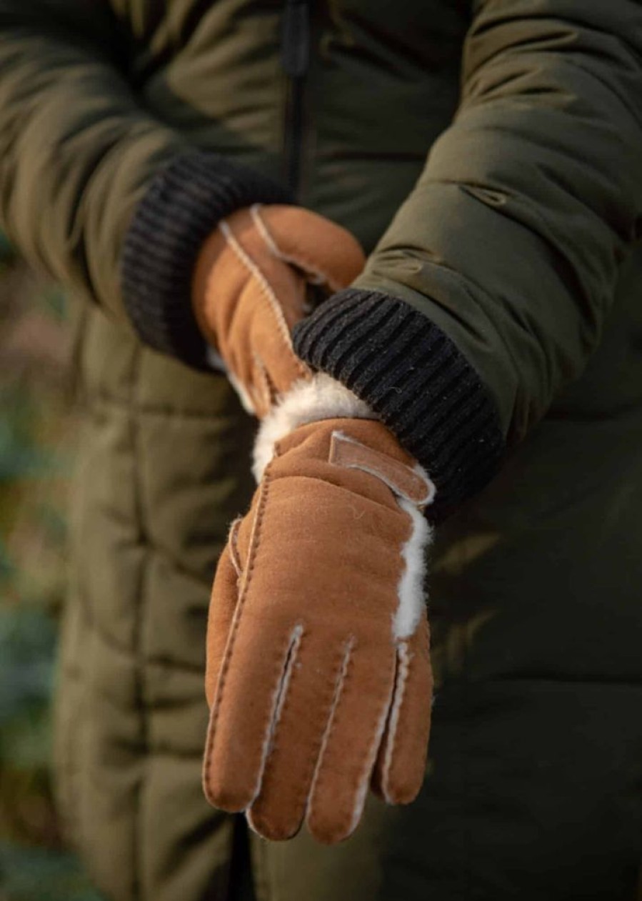 Lambland Gloves & Mittens | Ladies Sheepskin Gloves With Buckle Feature And Wool Out Trim