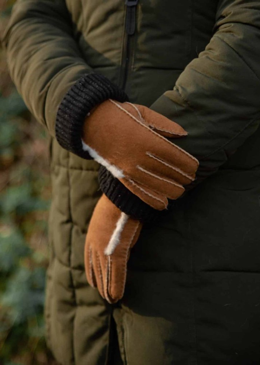 Lambland Gloves & Mittens | Ladies Sheepskin Gloves With Buckle Feature And Wool Out Trim