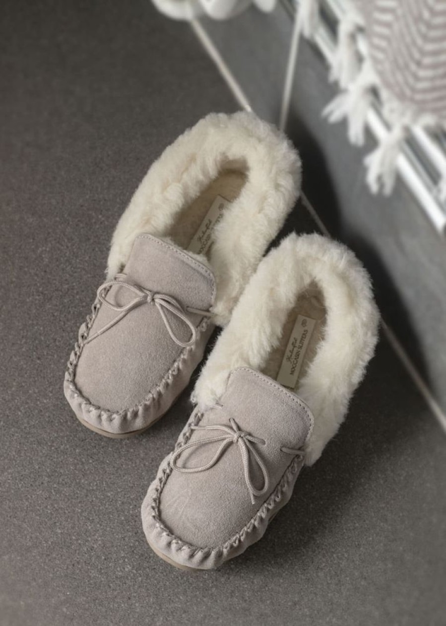 Lambland Ladies Moccasin Slippers | Ladies Wool Lined Pvc Sole Moccasin Slippers