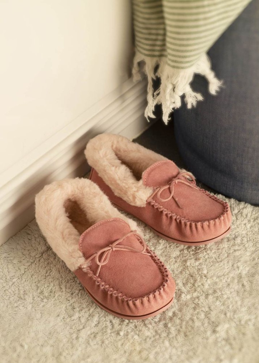 Lambland Ladies Moccasin Slippers | Ladies Wool Lined Pvc Sole Moccasin Slippers