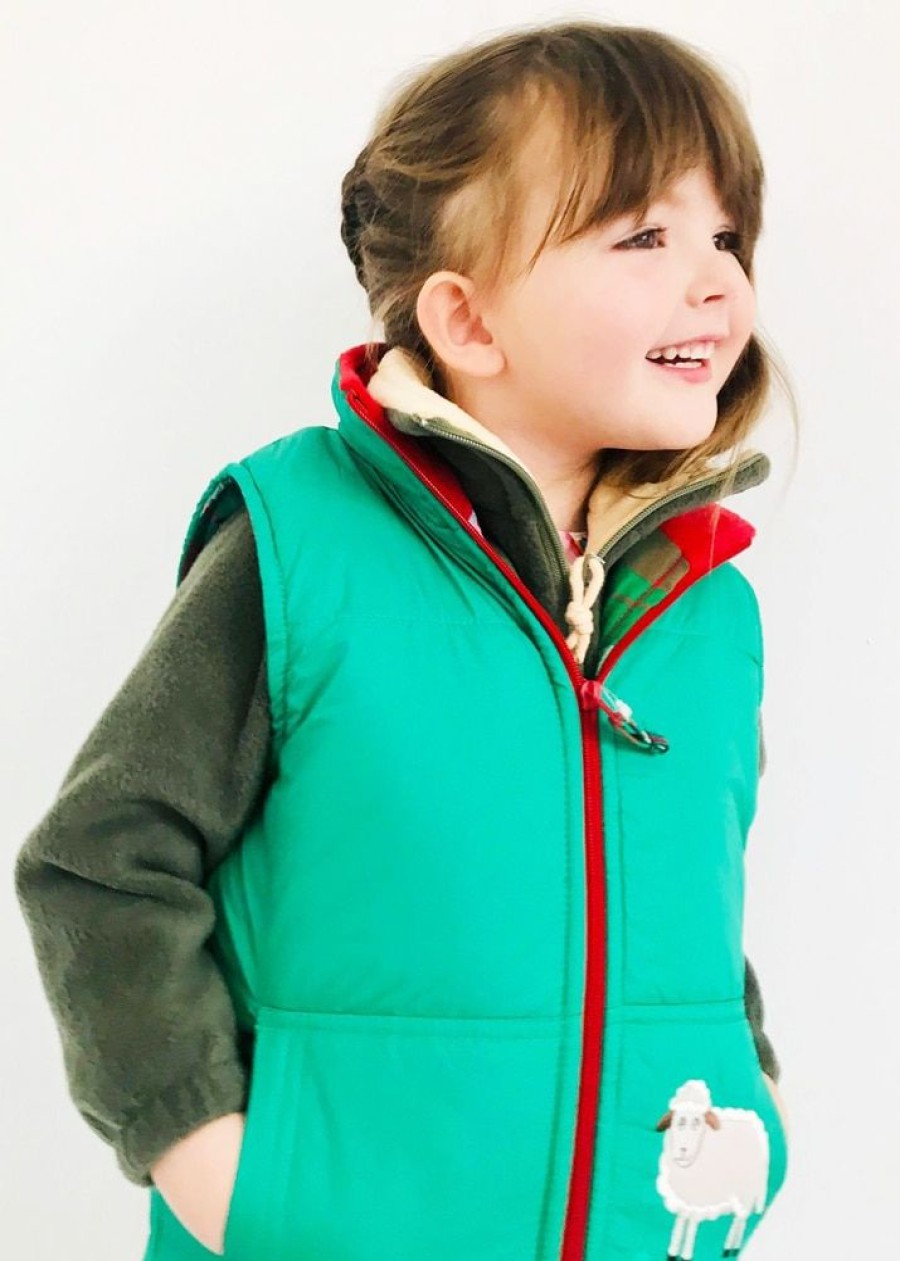 Lambland Kids Fleeces & Bodywarmers | Kids' Emerald Embroidered Sheep Gilet