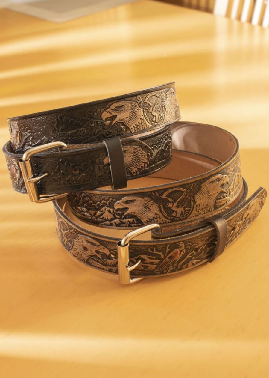 Arnicus Leather Leather Belts | Men'S 40Mm Eagle Pattern Leather Buckle Belt