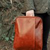 Rowallan of Scotland Backpacks | Luxury Cognac Leather Zipped Square Backpack