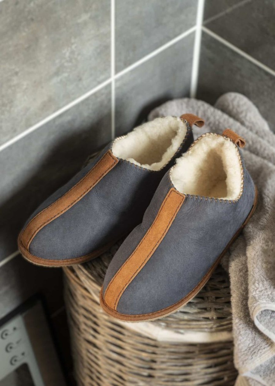 Lambland Men'S Sheepskin Slippers | Men'S Luxury Blue Merino Sheepskin Bootie Slippers