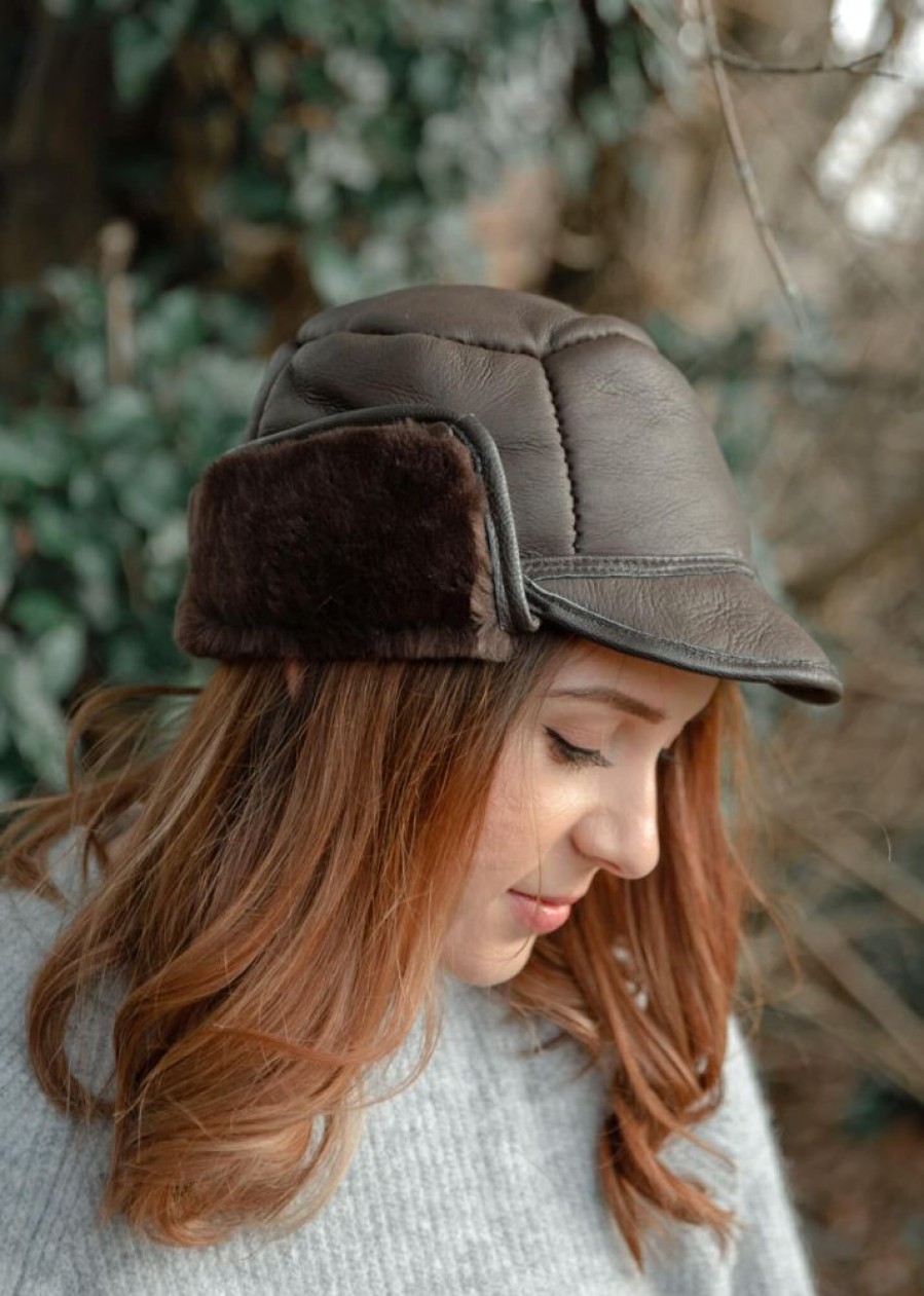 Lambland Hats, Scarves & Earmuffs | Leather And Sheepskin Studded Trapper Hat