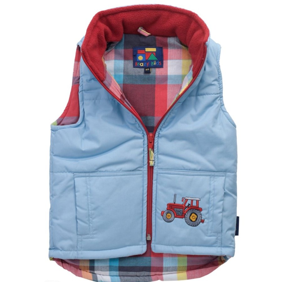 Lambland Kids Fleeces & Bodywarmers | Babies Sky Blue Tractor Embroidered Gilet