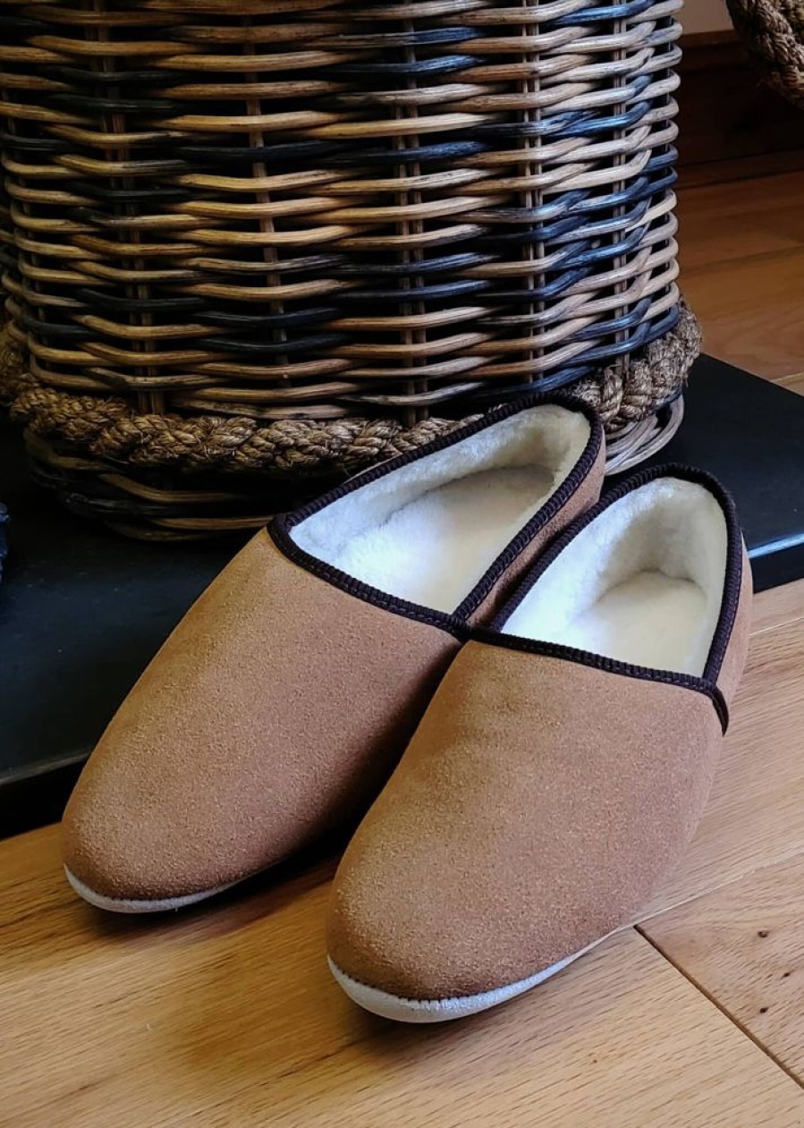 Lambland British Made Footwear | Premium Quality Men'S Sheepskin Lined Turn Slippers With Suede Sole