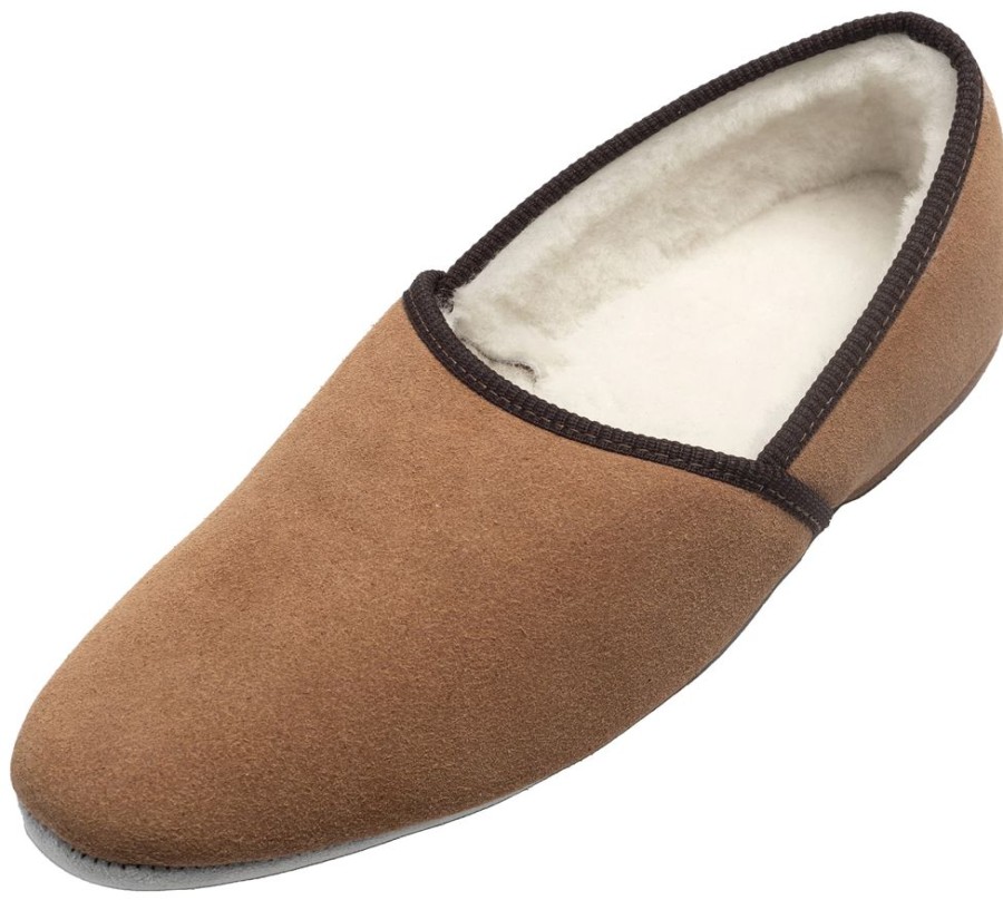 Lambland British Made Footwear | Premium Quality Men'S Sheepskin Lined Turn Slippers With Suede Sole