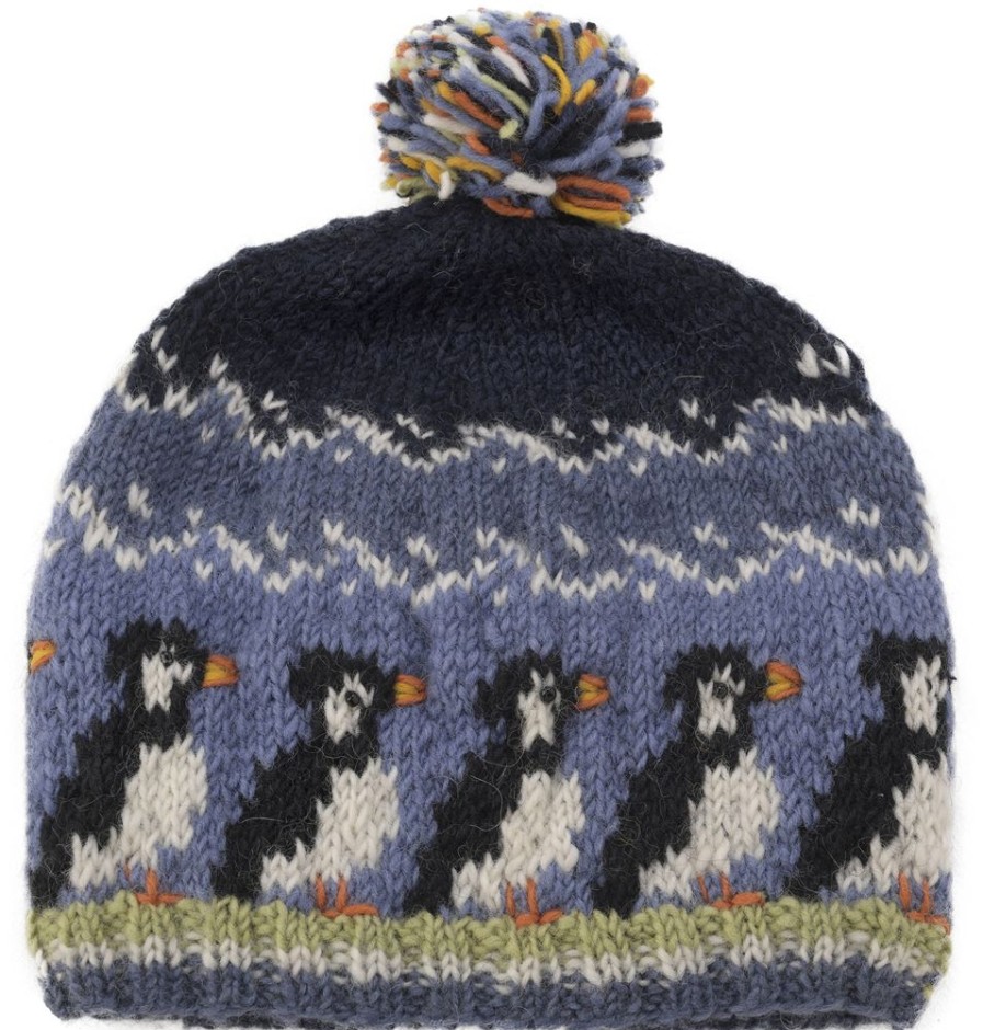 Pachamama Hats, Scarves & Earmuffs | Hand Knitted Puffin Design Bobble Hat