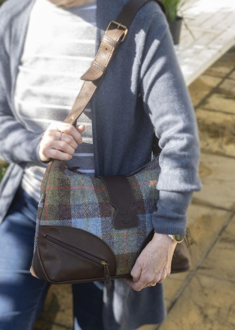 Barrhead Leather Handbags | Hand Crafted Deer Skin And Tweed Laced Flap Cartridge Bag