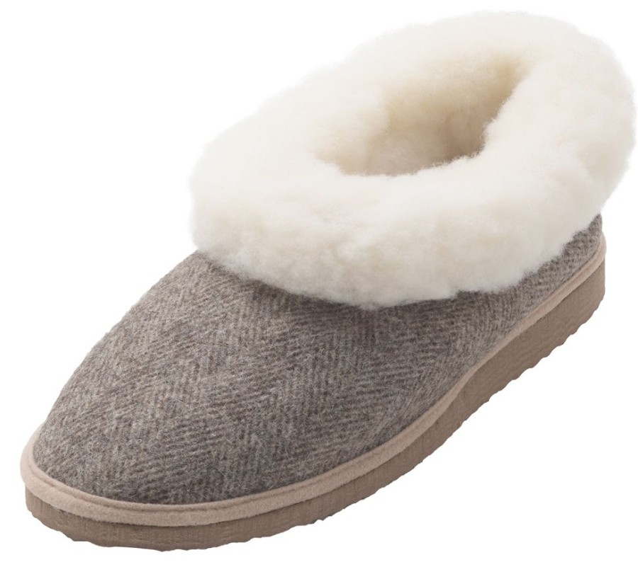 Glencroft Ladies Sheepskin Slippers | Ladies Sheepskin And Tweed Bootee Slippers With Eva Sole