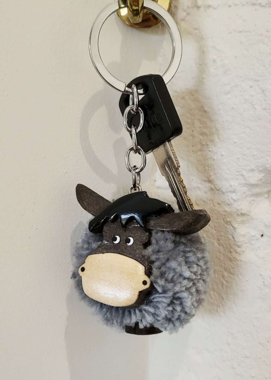 Lambland Keyrings & Gift Ideas | A Pair Of Hand Crafted Fluffy Pom Pom Donkey Keyrings