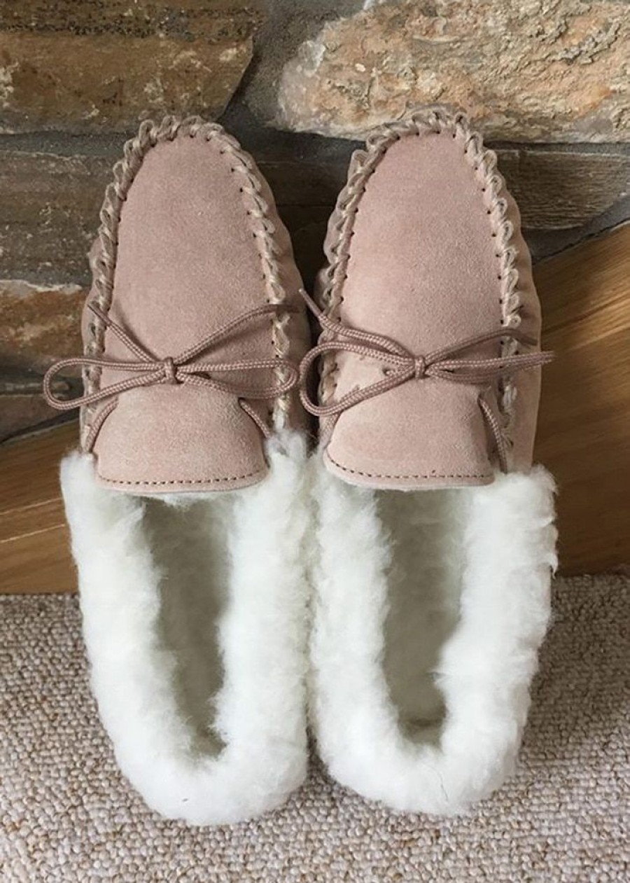 Lambland Ladies Moccasin Slippers | Ladies Wool Lined Suede Sole Moccasin Slippers