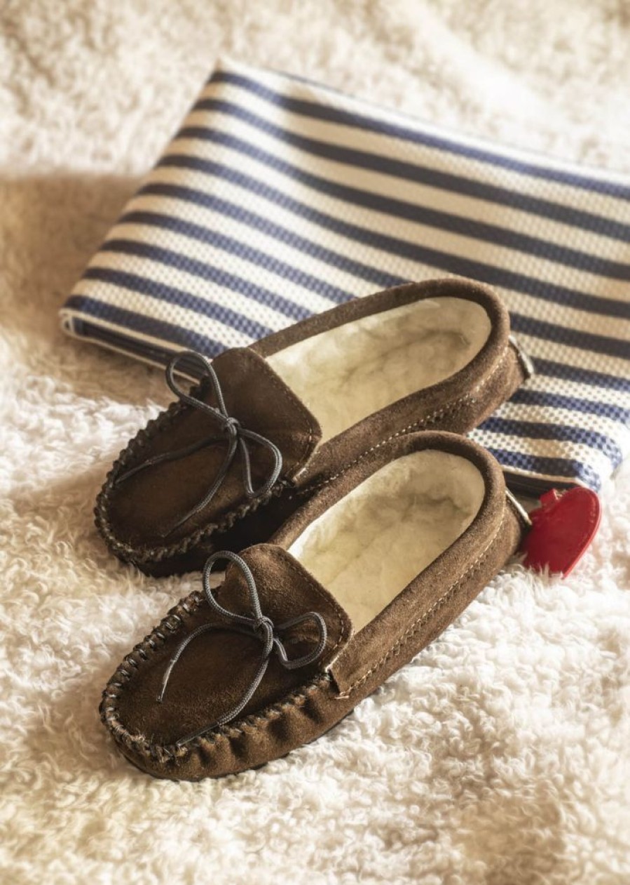 Lambland Ladies British Made Footwear | Ladies Suede Moccasin Slippers With Hard Wearing Sole