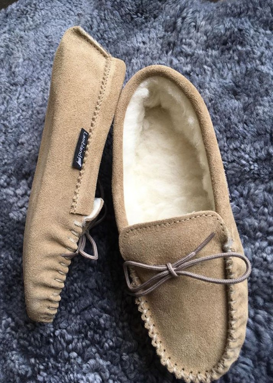 Lambland Ladies British Made Footwear | Ladies Suede Moccasin Slippers With Soft Suede Sole