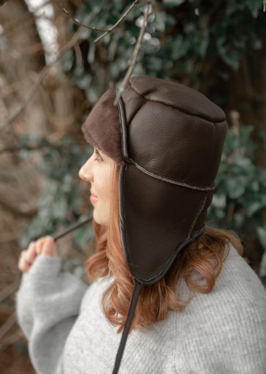 Lambland Hats, Scarves & Earmuffs | Luxury Leather And Sheepskin Tie Back Trapper Hat