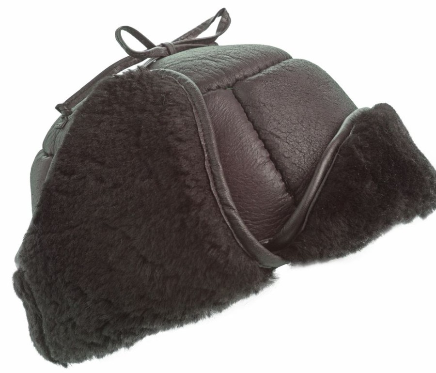 Lambland Hats, Scarves & Earmuffs | Luxury Leather And Sheepskin Tie Back Trapper Hat