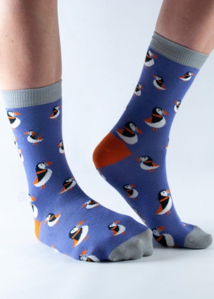 Doris & Dude Socks | Bamboo & Organic Cotton Purple Puffin Socks