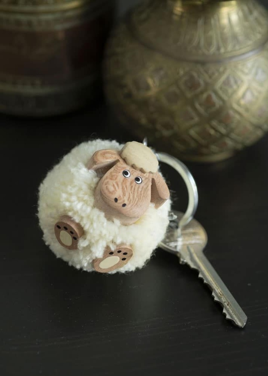 Lambland Keyrings & Gift Ideas | A Pair Of Hand Crafted Fluffy Pom Pom Sheep Keyrings