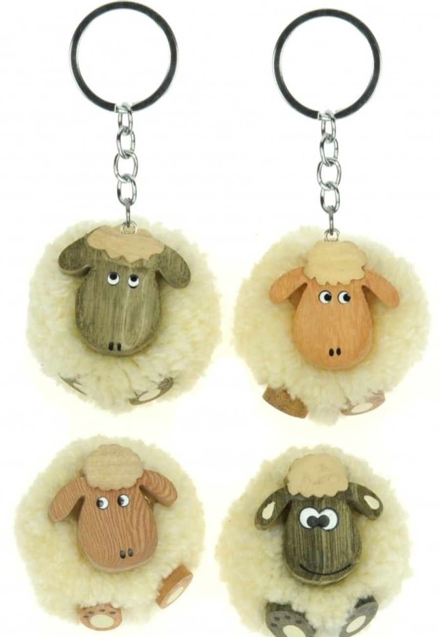 Lambland Keyrings & Gift Ideas | A Pair Of Hand Crafted Fluffy Pom Pom Sheep Keyrings