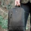 Rowallan of Scotland Backpacks | Luxury Black Leather Wide Opening Zipped Backpack