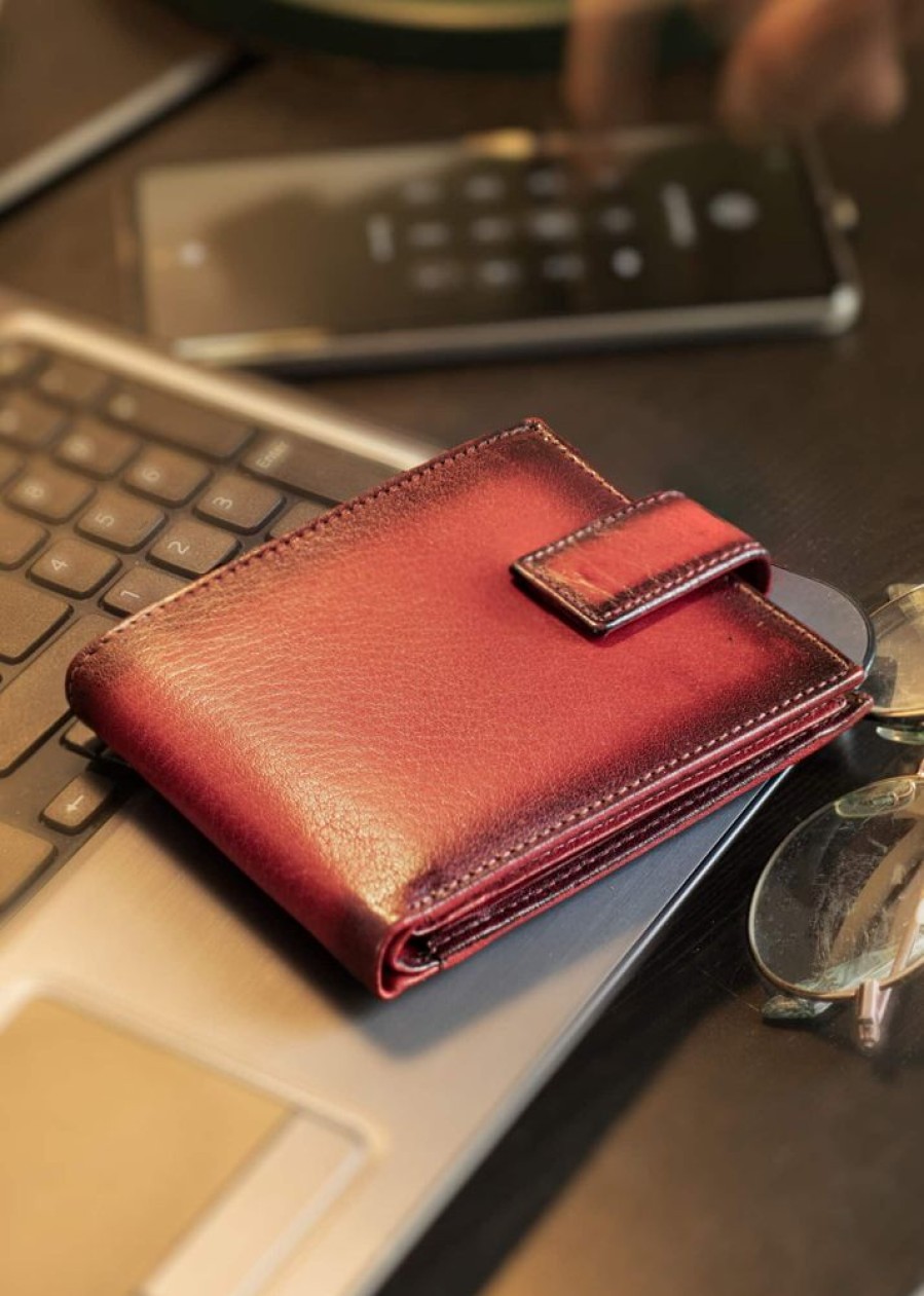 Primehide Wallets | Men'S Premium Classic Leather Men'S Tab Wallet Burgundy