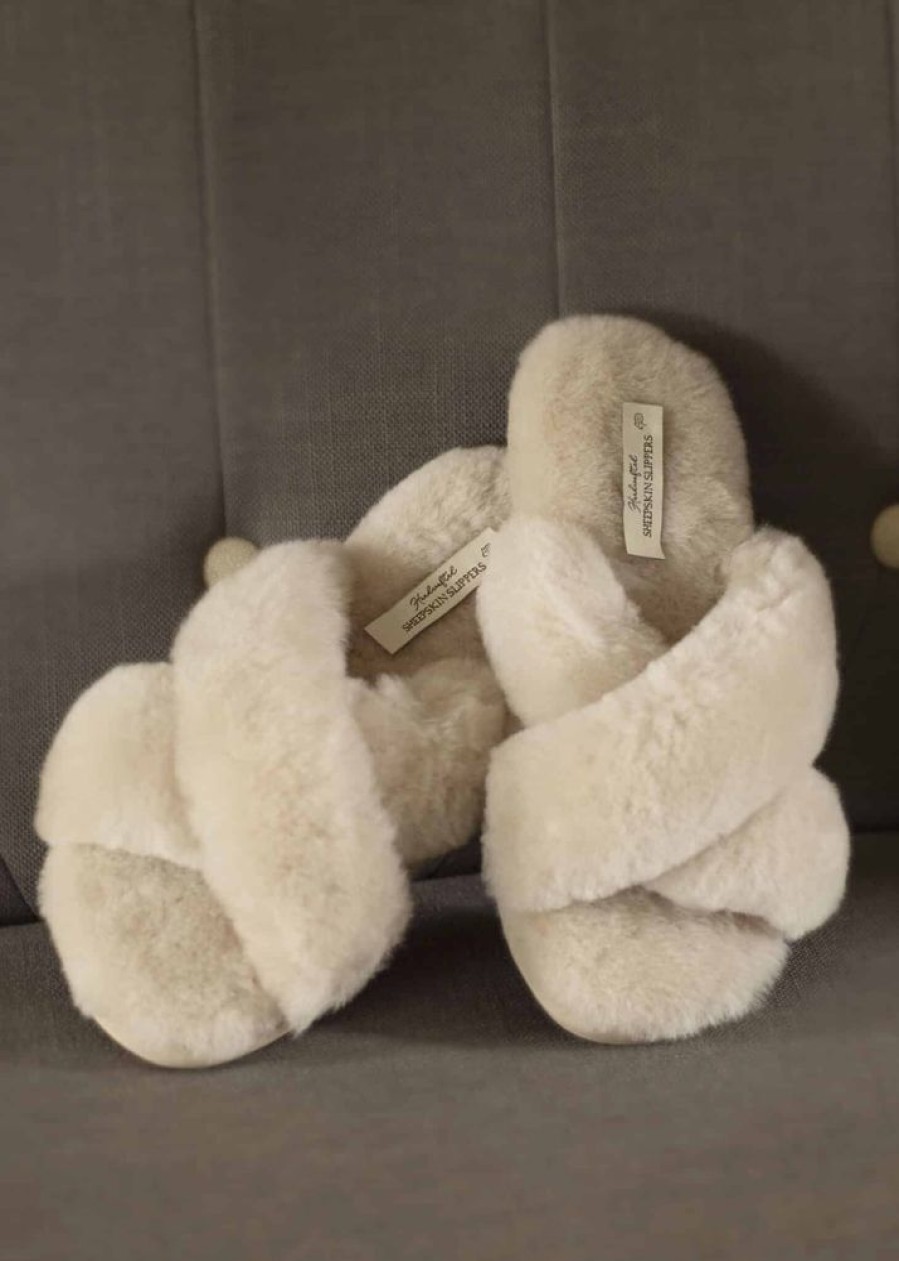 Lambland Ladies Sheepskin Slippers | Ladies Luxury Sheepskin Cross Over Slide Slipper