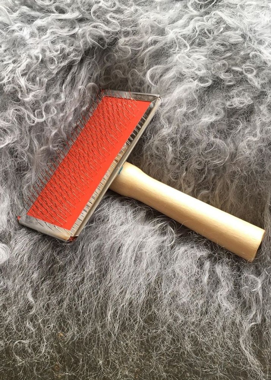 Lambland Care And Cleaning Products | Sheepskin Rug Slicker Brush With Wooden Handle