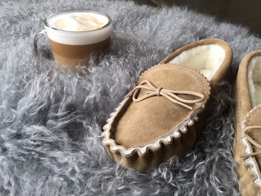 Lambland Ladies British Made Footwear | Ladies Sheepskin Lined Suede Sole Moccasins