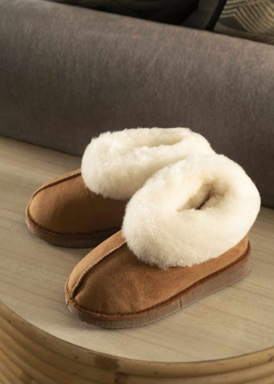 Lambland Kids Slippers & Boots | Kids' Fluffy Sheepskin Bootie Slippers With Hard Sole