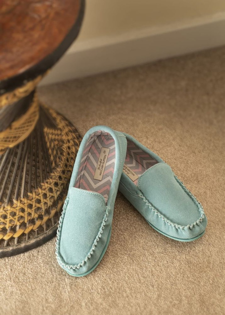 Lambland Ladies Moccasin Slippers | Ladies Fabric Lined Suede Slip On Loafers