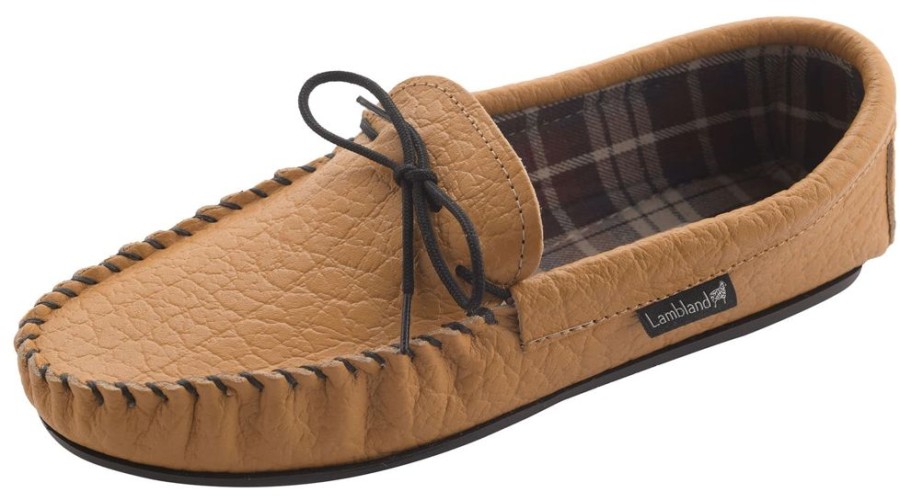 Lambland British Made Footwear | Men'S Grained Leather Fabric Lined Moccasins