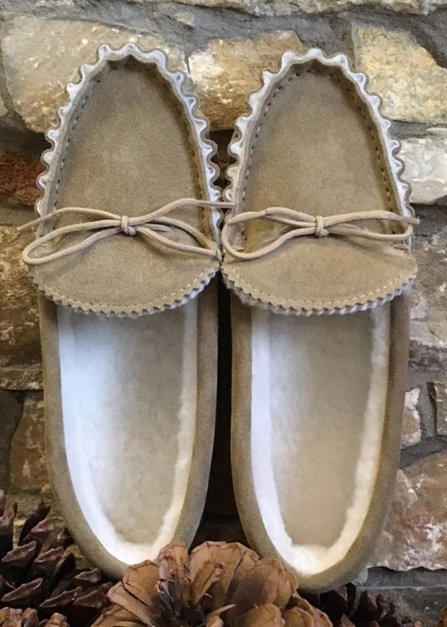 Lambland Ladies British Made Footwear | Ladies Sheepskin Lined Pvc Sole Moccasin Slippers