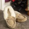 Lambland Ladies British Made Footwear | Ladies Fluffy Lambswool Pvc Sole Moccasin Slippers