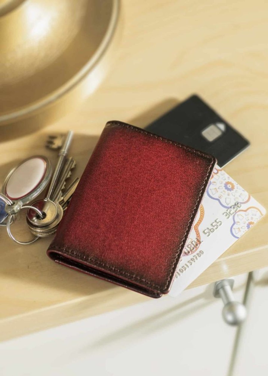 Primehide Card Cases | Men'S Premium Leather Burgundy Card Wallet