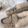 Lambland Ladies British Made Footwear | Ladies Fluffy Cuff Sheepskin Lined Suede Sole Moccasin Slippers