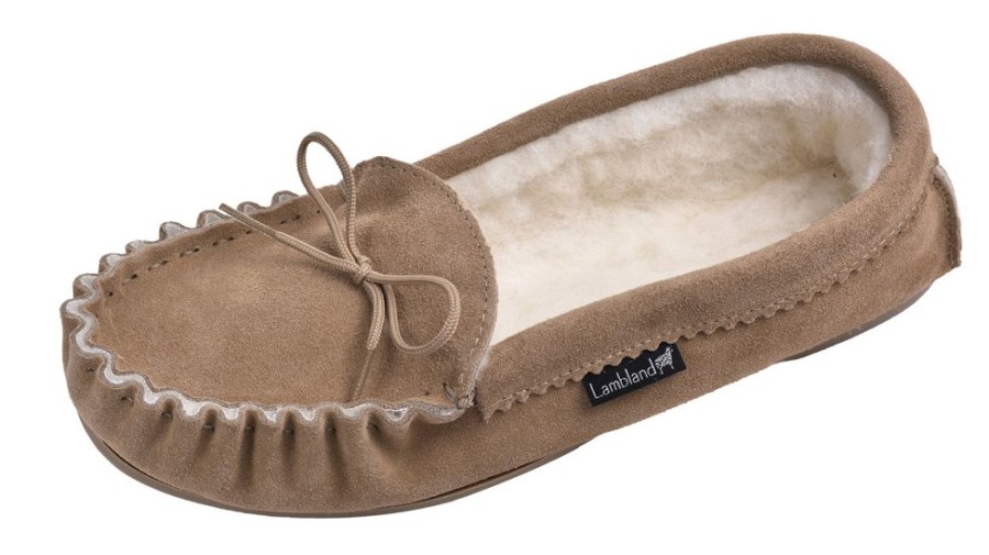 Lambland Ladies British Made Footwear | Ladies Luxury Premium Moccasin Slippers With Pvc Sole