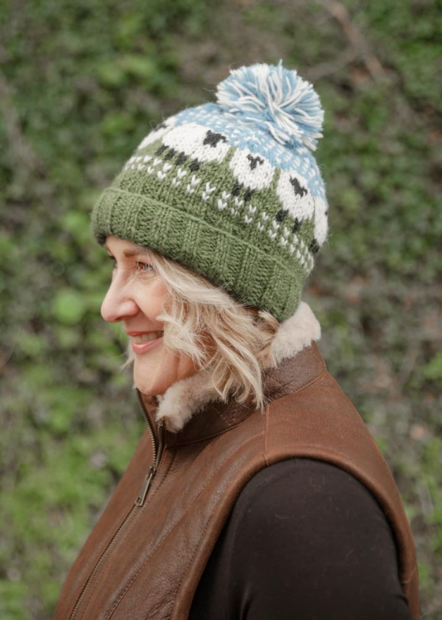 Lambland Hats, Scarves & Earmuffs | Hand Knitted Sheep Pattern Bobble Hat