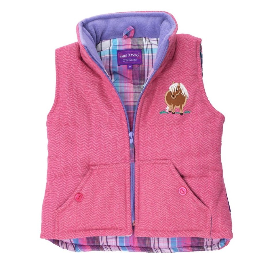 Lambland Kids Fleeces & Bodywarmers | Kids' Tweed Style Embroidered Pony Gilet