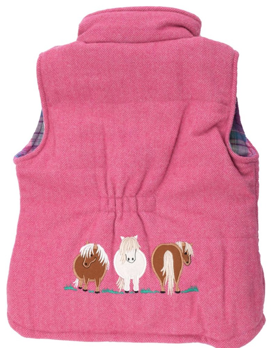 Lambland Kids Fleeces & Bodywarmers | Kids' Tweed Style Embroidered Pony Gilet