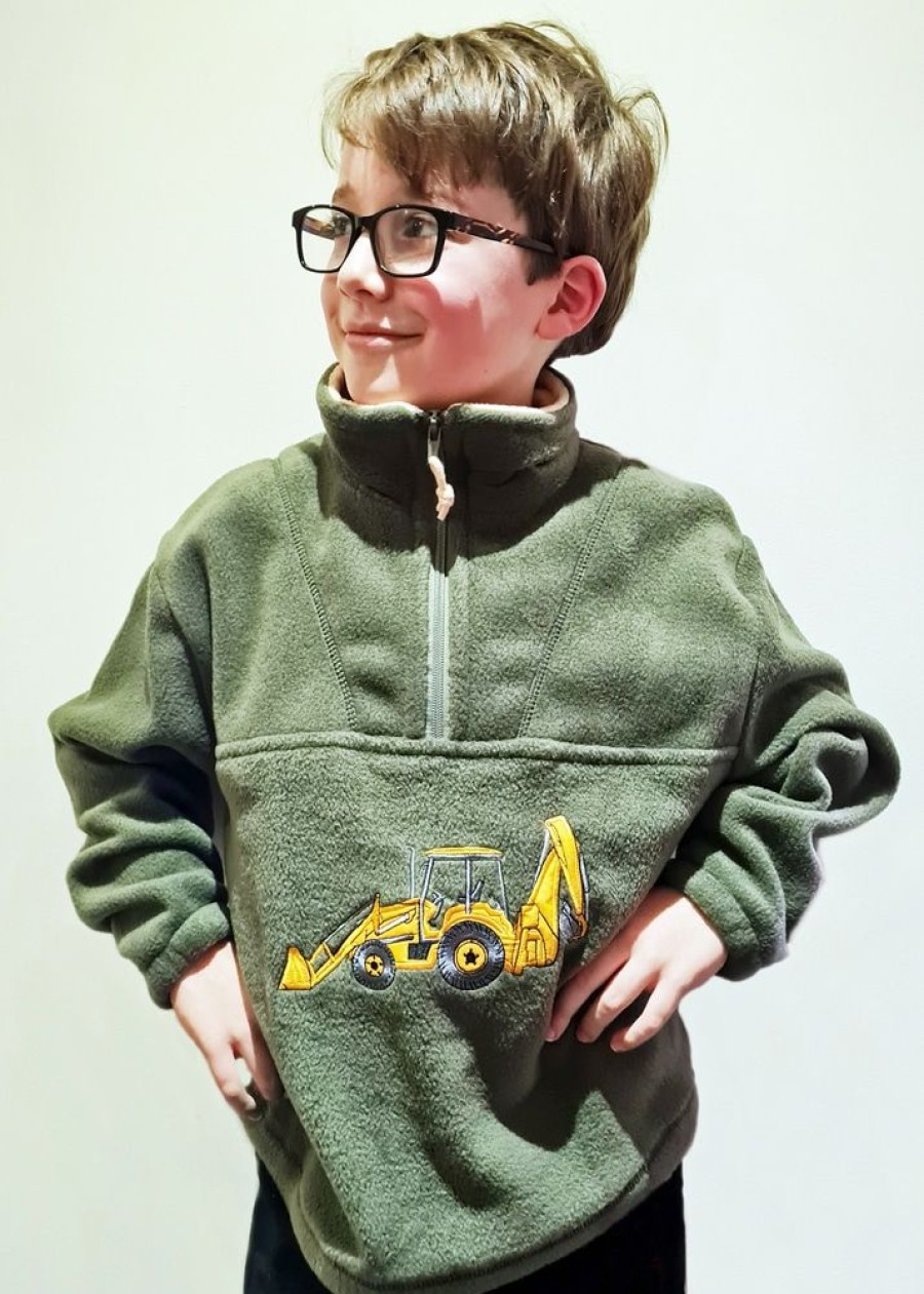 Lambland Kids Fleeces & Bodywarmers | Kids' Yellow Digger Green Fleece Sweater