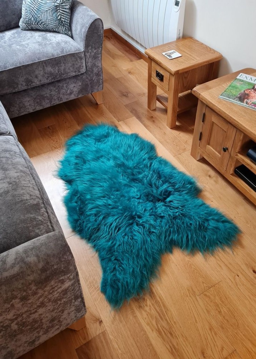 Lambland Eco Tanned Sheepskins | Eco Tanned Long Wool Teal Green Icelandic Sheepskin