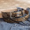 Arnicus Leather Leather Belts | Men'S 40Mm Route 66 Pattern Leather Buckle Belt