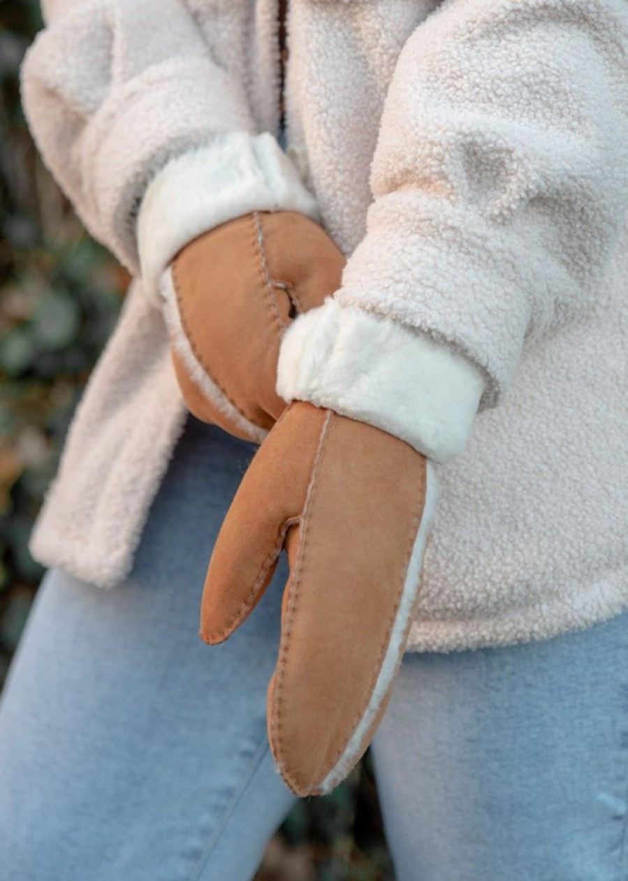 Lambland Gloves & Mittens | Ladies Genuine Sheepskin Mittens With Wool Out Trim