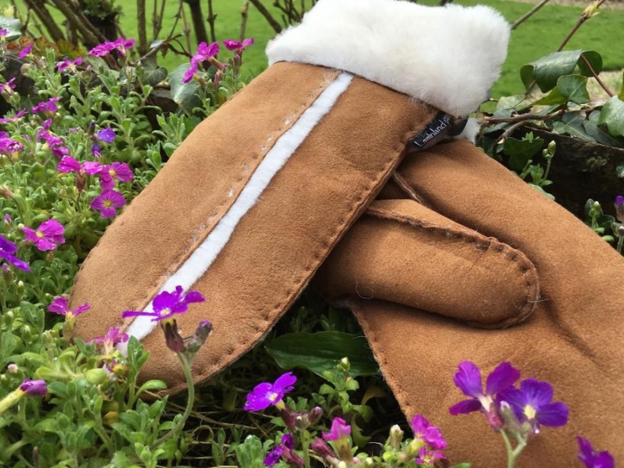 Lambland Gloves & Mittens | Ladies Genuine Sheepskin Mittens With Wool Out Trim