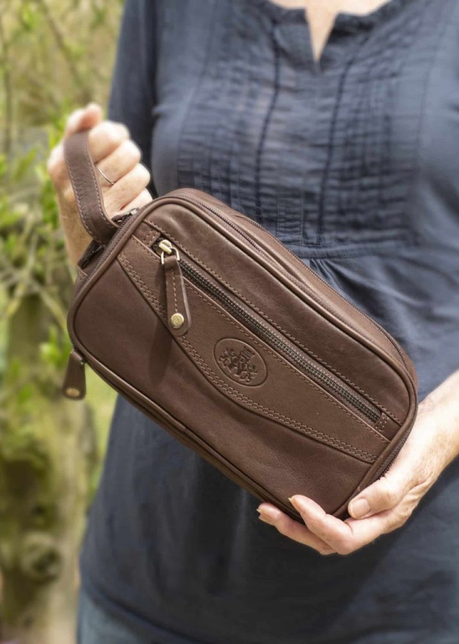 Rowallan of Scotland Toiletry Bags | Real Premium Leather Zipped Toiletry Bag