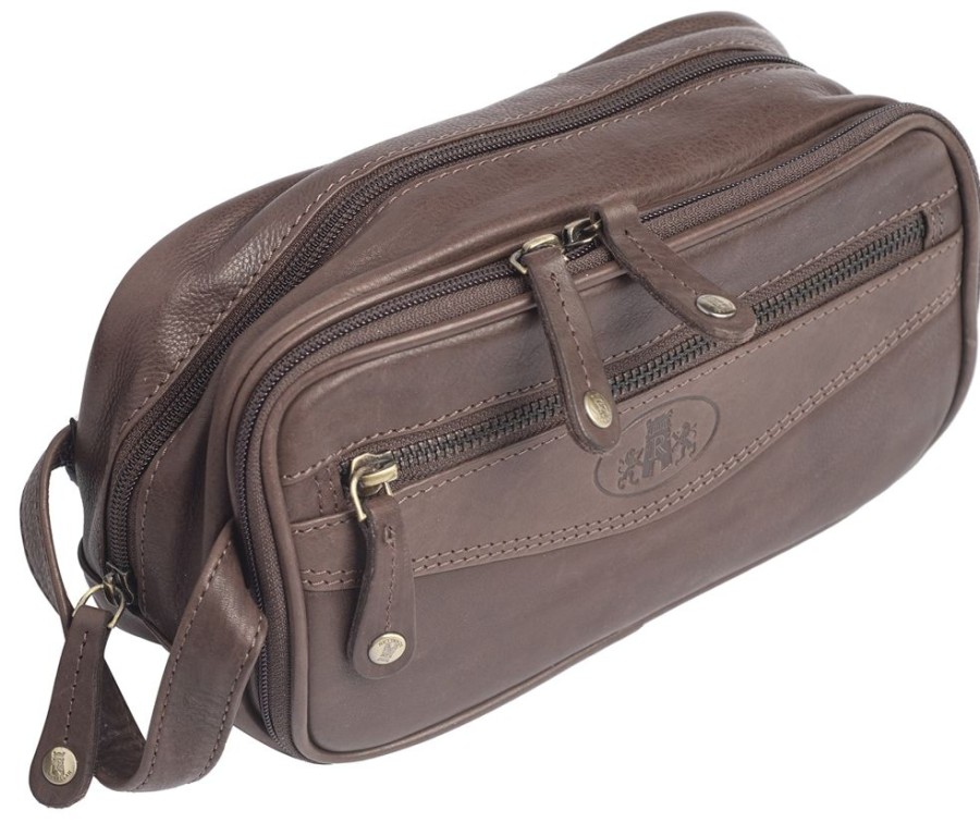 Rowallan of Scotland Toiletry Bags | Real Premium Leather Zipped Toiletry Bag