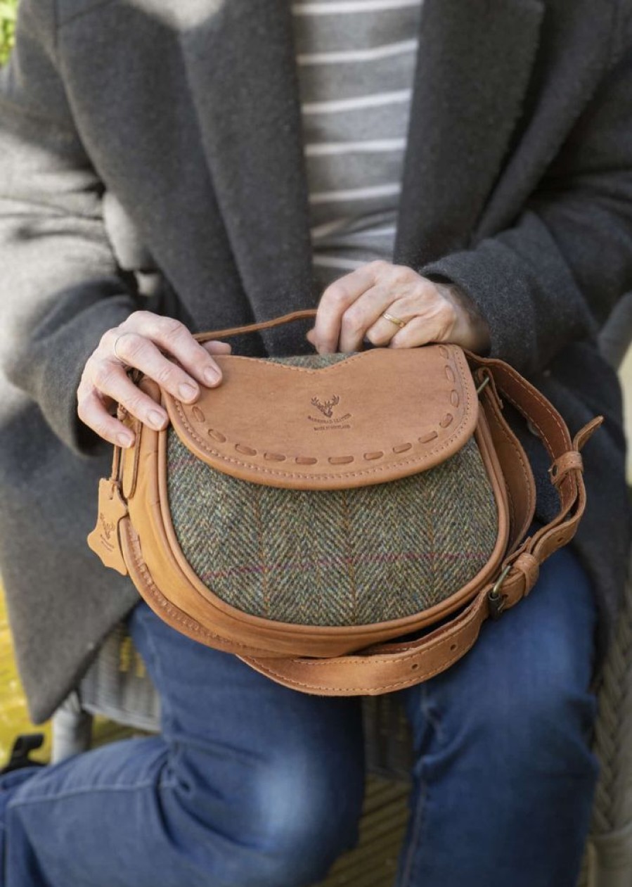 Barrhead Leather Handbags | Hand Crafted Deer Skin And Tweed Laced Flap Cartridge Bag