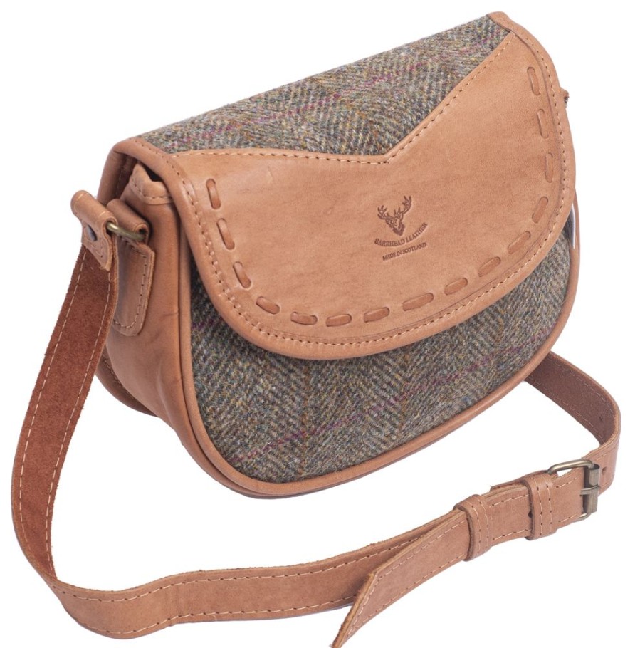 Barrhead Leather Handbags | Hand Crafted Deer Skin And Tweed Laced Flap Cartridge Bag